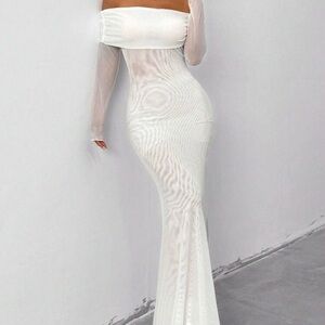 SHEIN Off-Shoulder White Long Sleeve Dress